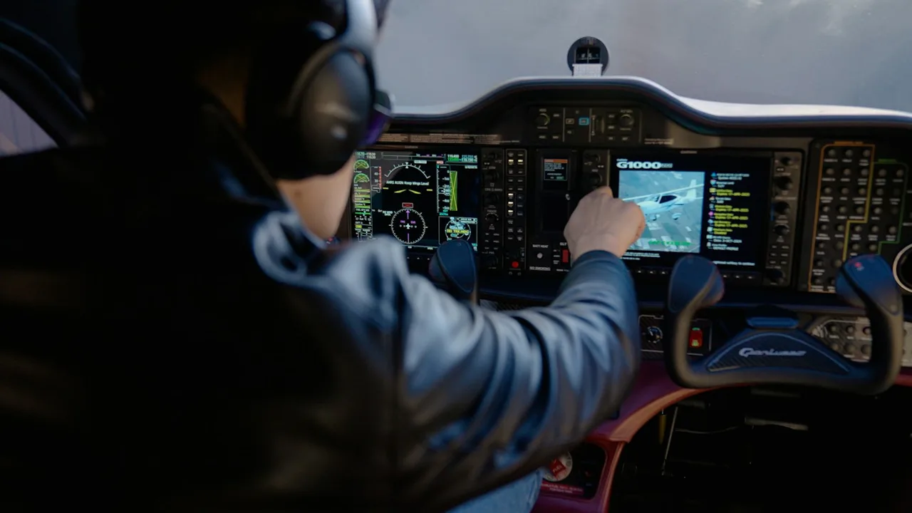 Pilot reviewing information on a flight deck touchscreen